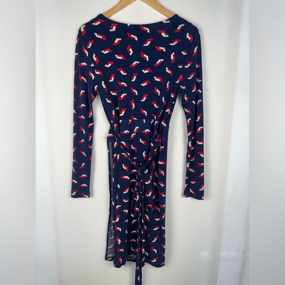 Moda International Navy Blue Wrap Dress with Red and White Pattern 4 - Picture 6 of 9